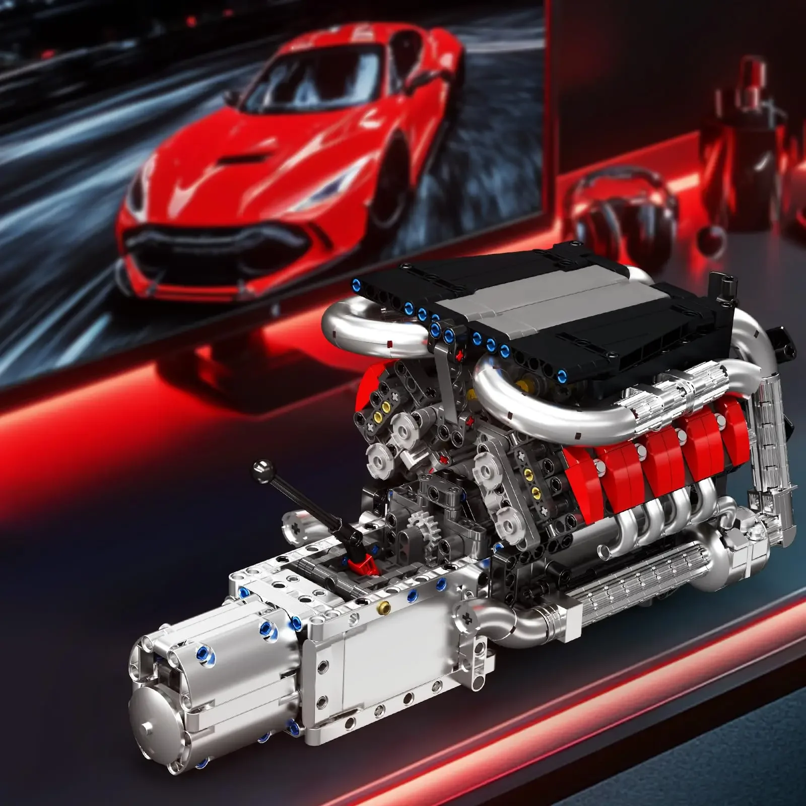 Mold King 10203 1169Pcs Supercar V8 Engine Building Kit Model MOC Engeering Engine Kids STEM Build Blocks Zabawki dla dorosłych Prezenty