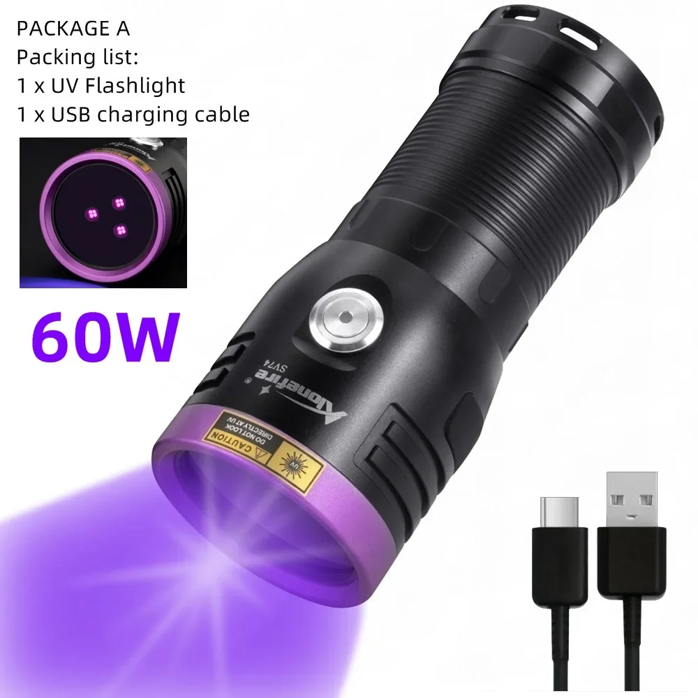 Alonefire SV74 80W UV Flashlight 365nm Ultraviolet Detector for Curing UV Glue Pet Urine Stains Bed Bug Scorpions  Marker Checke