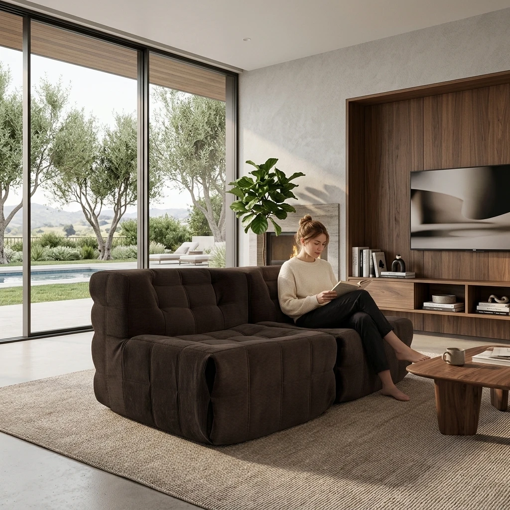 Aesthetic Modern Modular Sectional Sofa Cozy Compressed Eco-Friendly Square Design for Apartment Villa Use Vacuum Sponge