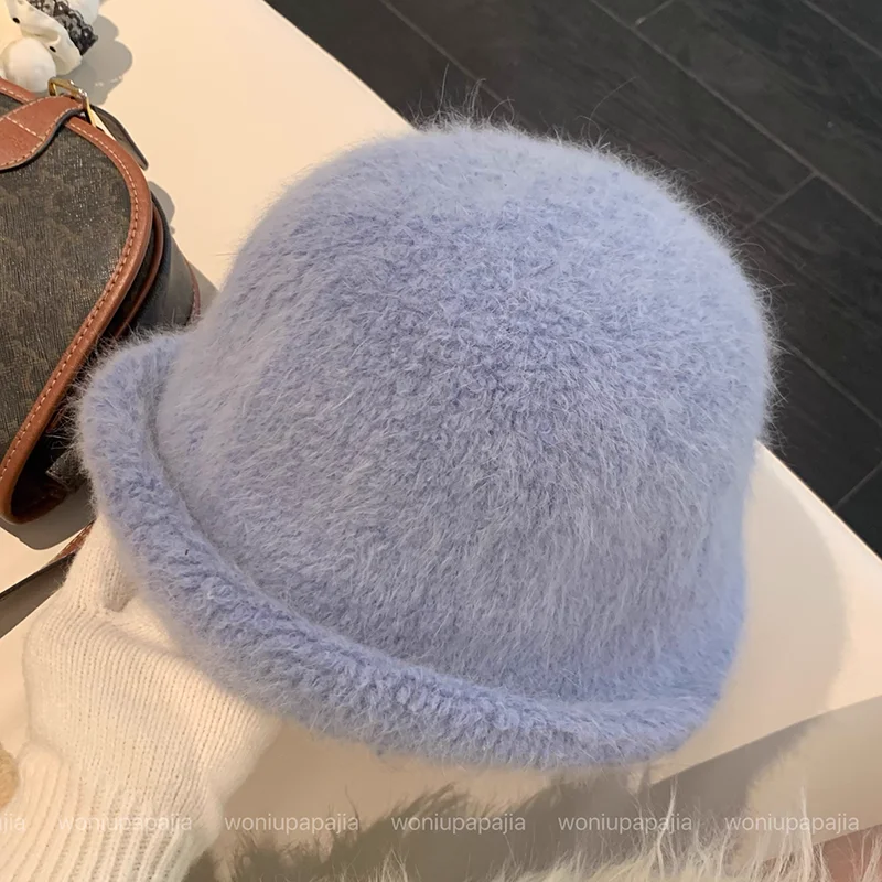 Damen-Kaninchenfellmütze, Herbst/Winter, neuer Kälteschutz, Roll-Edge-Fischermütze, flauschig, weich, modisch, einfach, vielseitig, Eimerhut – Detail 8