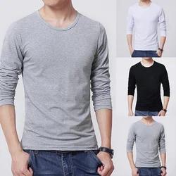 Mens Crew Neck Long-Sleeve T-Shirts Solid Color Casual Slim Fit T-shirt Fitness Sport Tops Undershirts Men Clothing