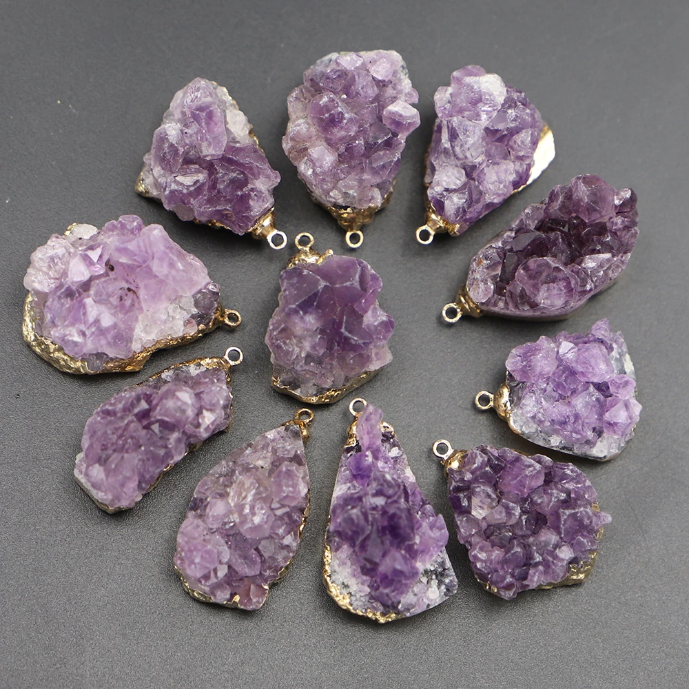 

Fashion Natural Stone Irregular Pendant Uruguay Amethyst Phnom Penh Energy Healing Gemstone Necklace Chakra Halo Jewelry 6Pcs