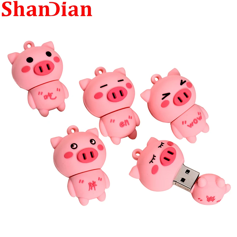

SHANDIAN флеш-диск USB 2,0 64 Гб милый розовый свинья мультяшный высокоскоростной флеш-накопитель с брелоком для ключей карта памяти Деловой Подарок U диск