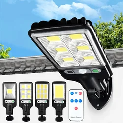 Solar ao ar livre led pátio lâmpada de parede 3 modos luz controle remoto indução do corpo humano jardim terraço porta da garagem lâmpada rua