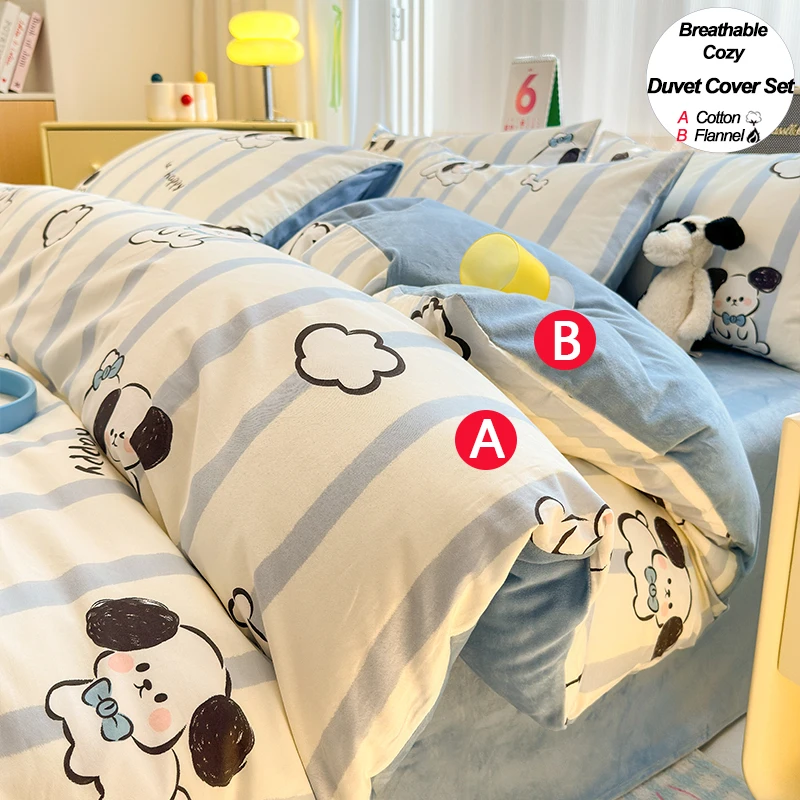 

Premium Bedding Set Printed Duvet Cover Set: 1 Duvet Cover + 2 Pillowcases,Cotton A-Side Flannel B-Side, Single/Double Bed Sizes