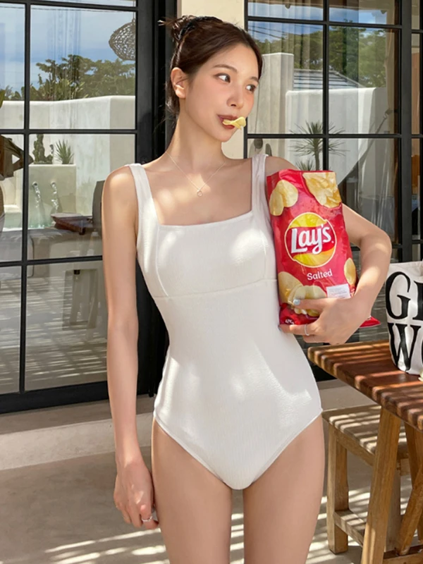 

Ele mat Sea Sparkle Korean Women's One-Piece Swimsuit Sensual Vaion Hot Spring Beach Simple Ins Sle Fixed Cup