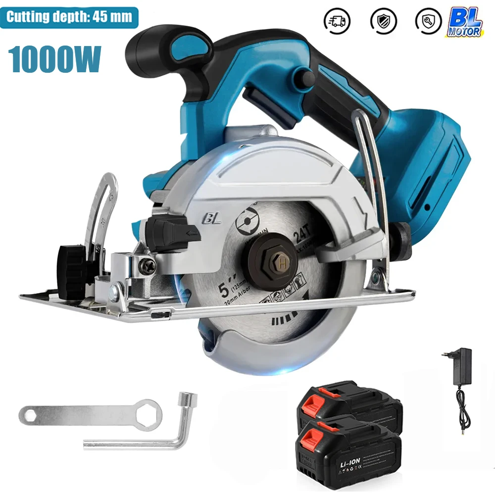 Scie circulaire électrique sans balais de 5 pouces, 1000W ﻿ Outil électrique de scie à bois portative sans fil ﻿ ﻿ Pour batterie Makita 21V