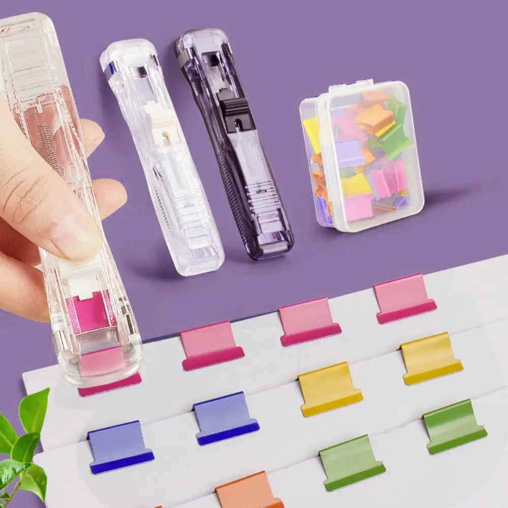 

Simple Clip Pusher Traceless Metal Hand Push Clamp Students Stationery Paper Binding Clip Reusable Document File Stapler