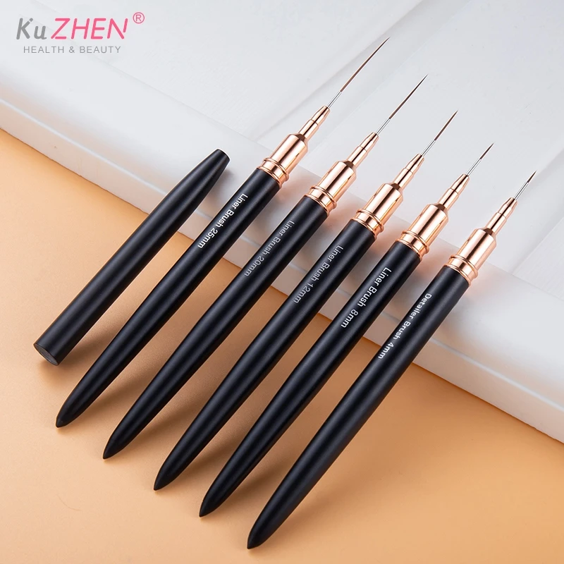 Nail Art Brushes Nail Liner DIY Drawing Painting Flower Line Stripes Pen 4mm-25mm Metal Handle Nail Art Brush With Cover Nail