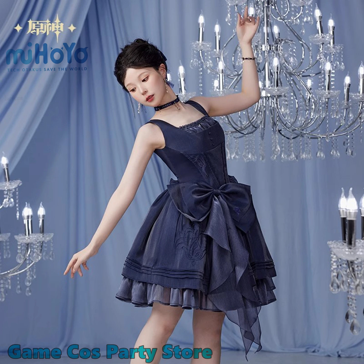 [Genuine] Game Genshin Impact Furina Theme Impression Fishbone Strappy Dress Focalors Cosplay Costumes Women's Lolita Skirt XL