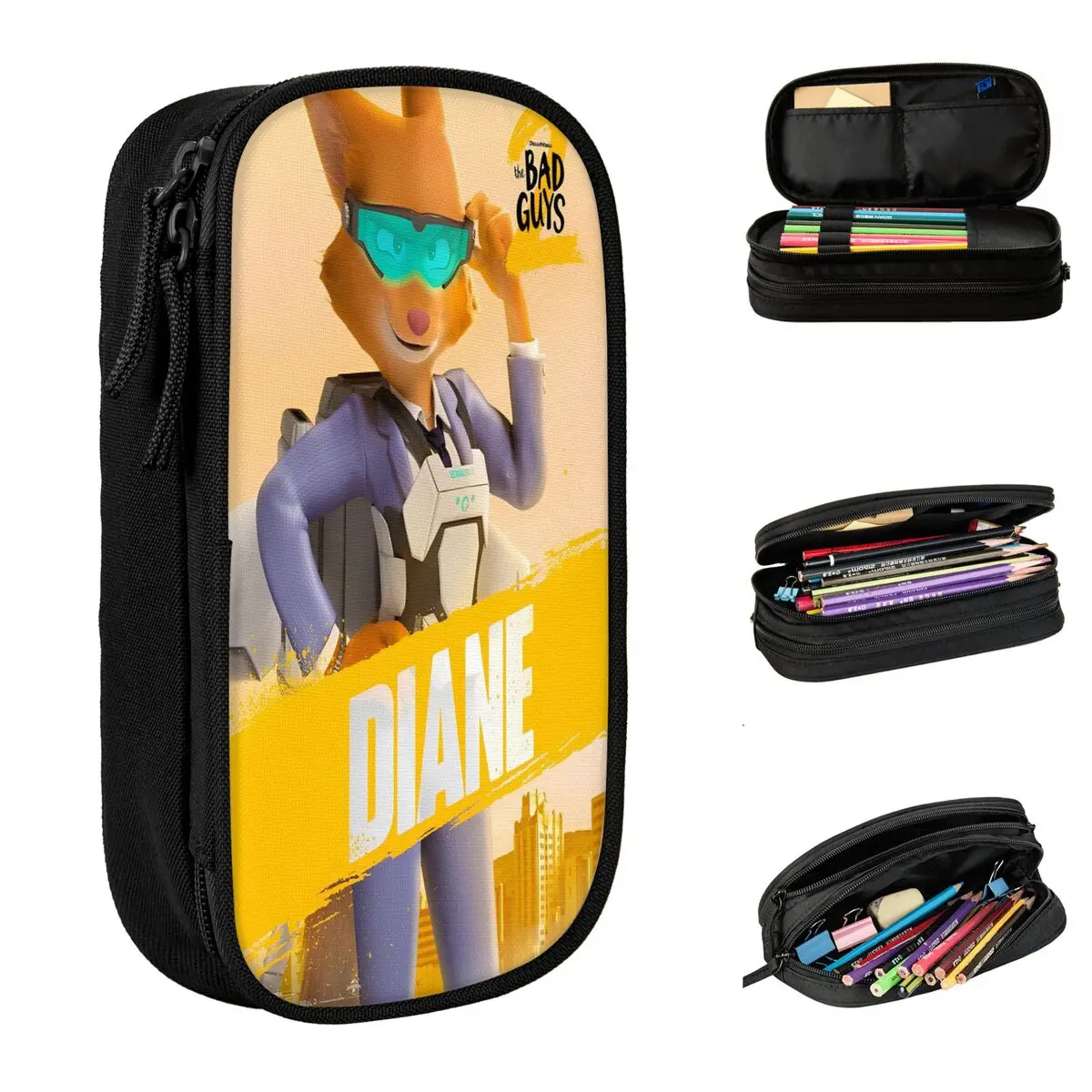 The Bad Guys 2 Diane Movie مقلمة قلم رصاص الحقيبة حامل قلم للطلاب سعة كبيرة حقيبة اللوازم المدرسية سستة القرطاسية