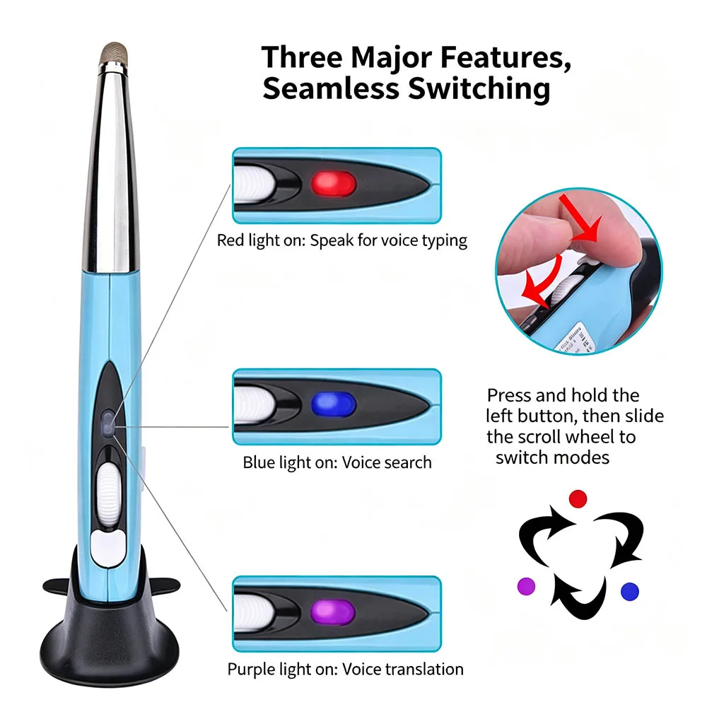 3 in1 Battery AI Voice Pen Mouse 2.4G Wireless Pen-shaped Mouse Capacitive Handwriting Stylus for PC Notebook Office Work