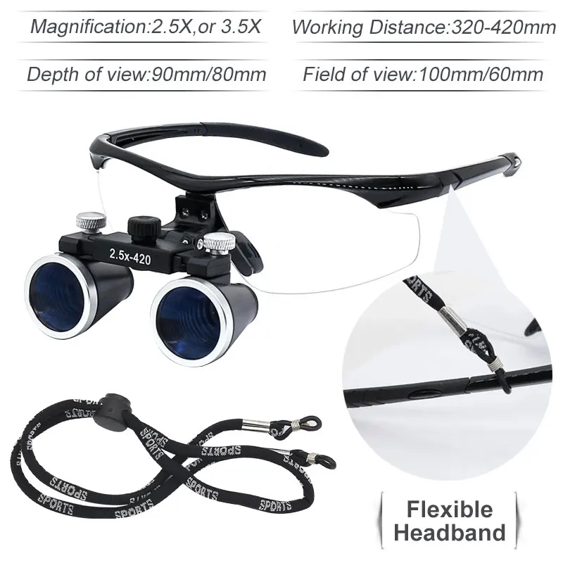 Lupa Dental para cirugía médica, lupa Binocular LED de 2.5X /3.5X, luz de cabeza Dental recargable para dentista