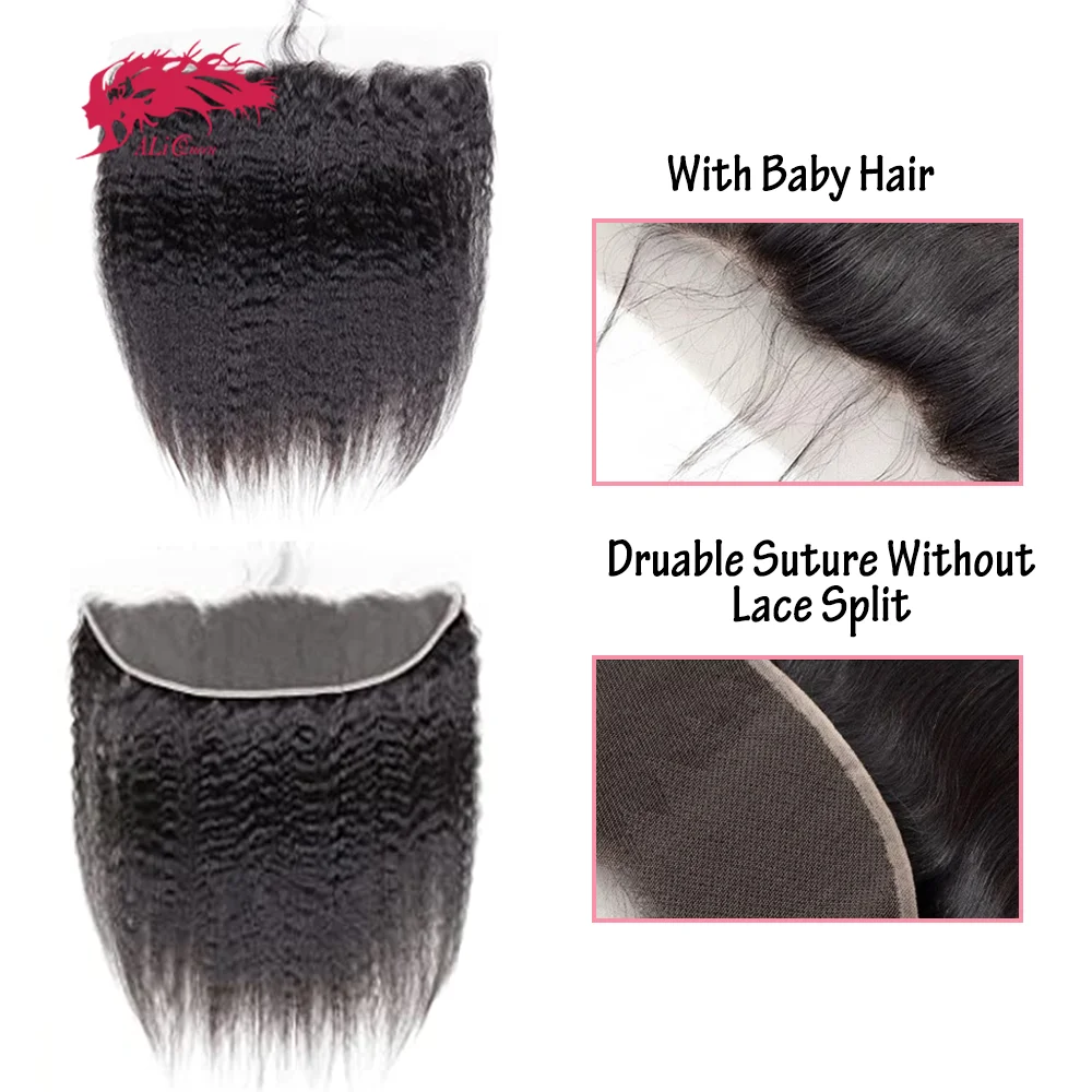 ผมแท้ Ali Queen Hair 13x4 แบบ Yaki Straight HD Lace Frontal ความหนาแน่น 130% ผมบราซิลแท้ พร้อมลูกผม สีธรรมชาติ