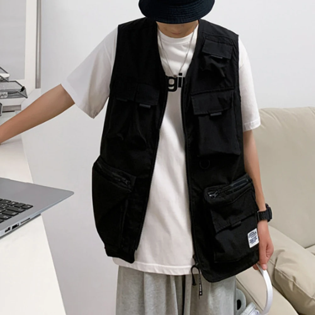 

Мужской летний жилет-карго без рукавов с несколькими карманами, легкий жилет свободного покроя для повседневной носки, варианты черного и зеленого цвета
