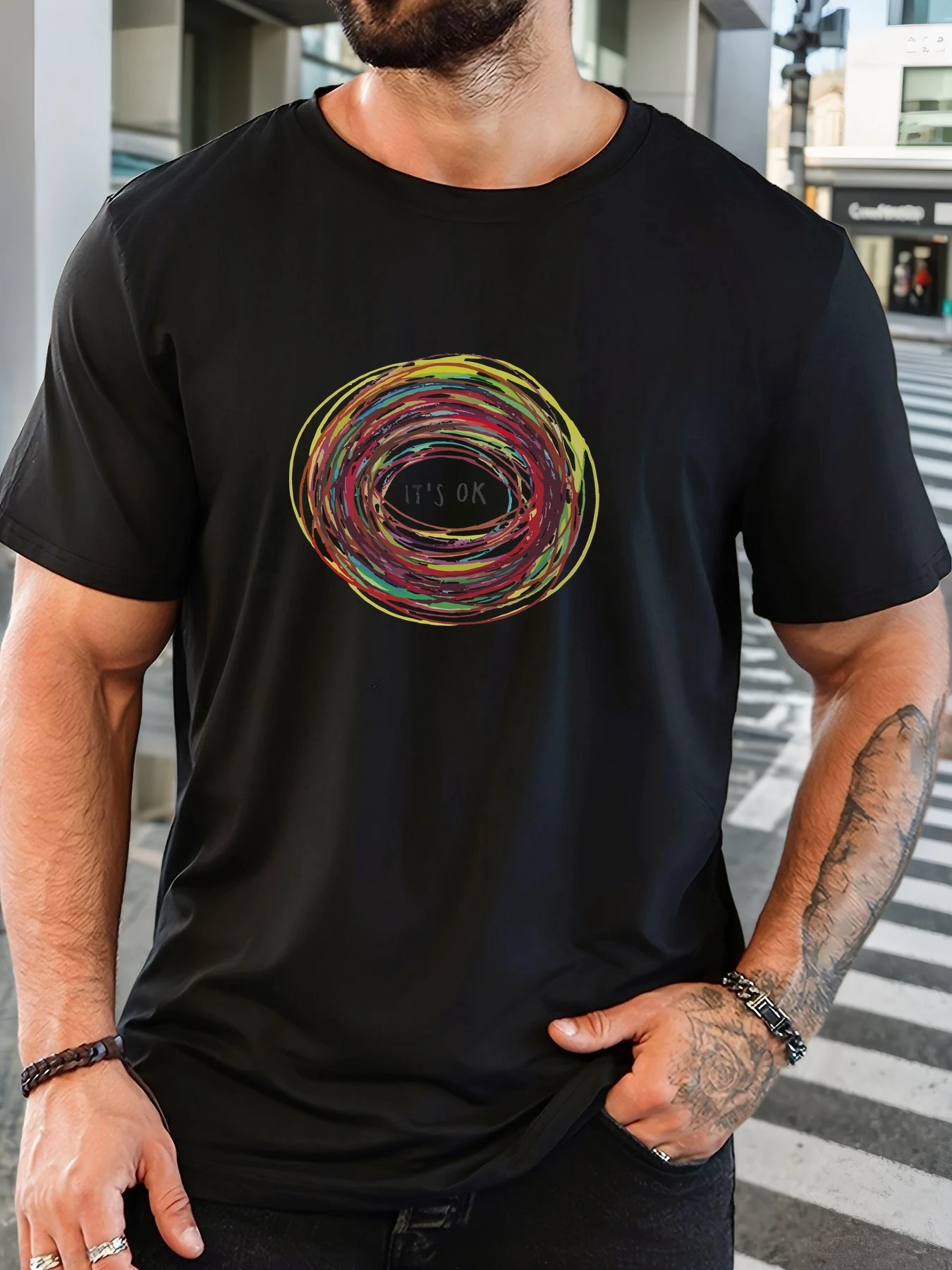 

Men's 100% Cotton Printed T-Shirt IT'S OK Pattern Summer Casual Oversized Round Neck Short Sleeve Comfortable Daily Wear Tee