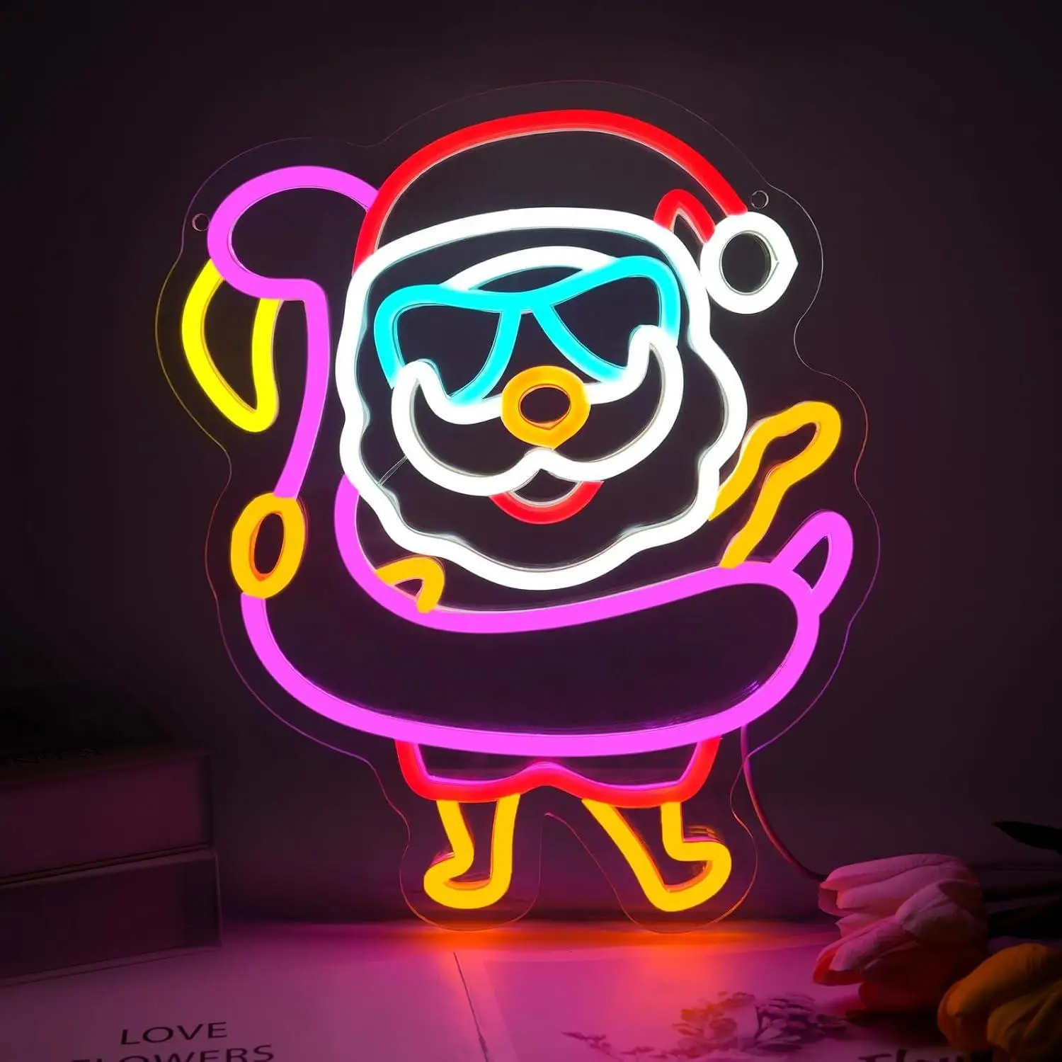 Christmas Flamingo Santa Neon Sign USB Dimmable LED Neon Lights For Wall Decor Summer Holiday Party Home Bar Man Cave Decoration