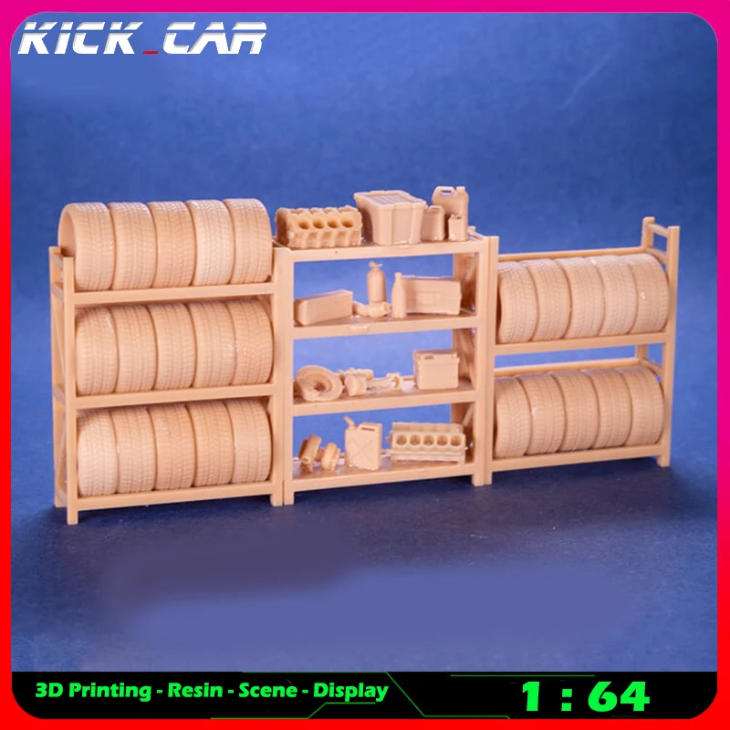 Kickcar-estante de neumáticos 1/64 para coche, herramientas de reparación de escena de garaje de resina sin colorear, Diorama, juguete de simulación