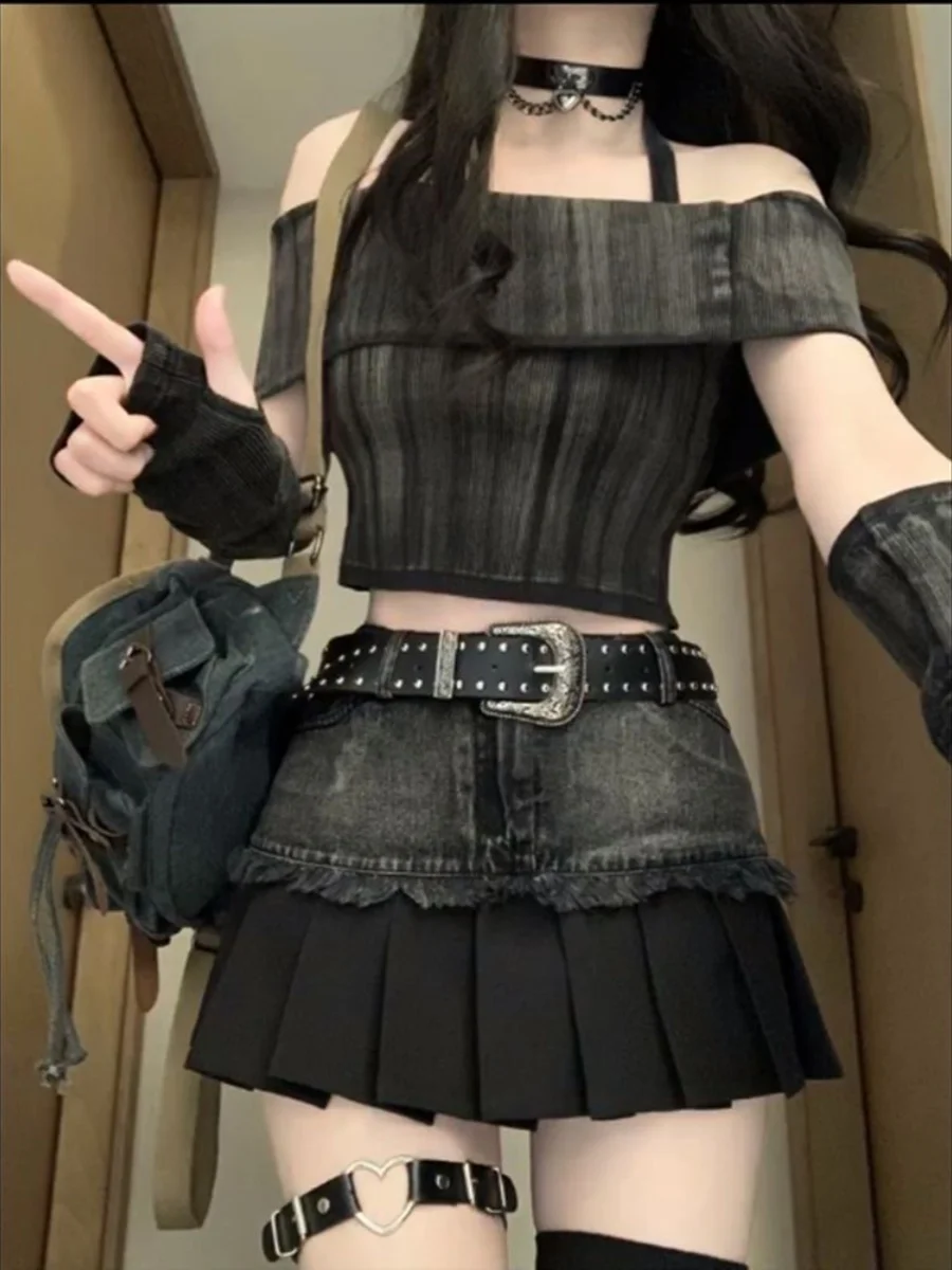 

Slimming ort Skirt Chic oulder adient Color Set Vintage Sle for Young Women 8-25 Years Old Summer Faion