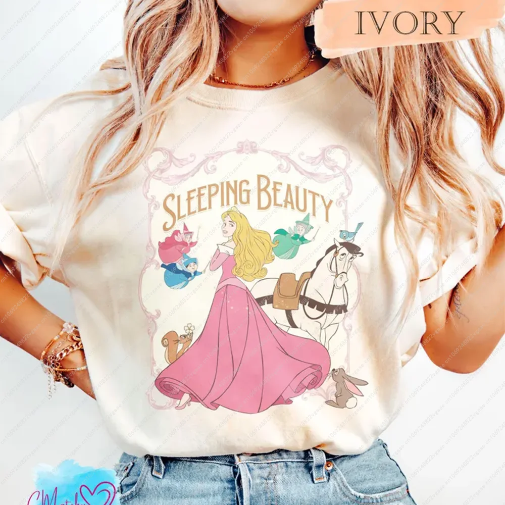 

Винтажная футболка Disney Aurora Sleeping Beauty с цветочным принтом 2022, футболка в тон, унисекс, принцесса Y2k, хлопковая одежда для взрослых, новинка