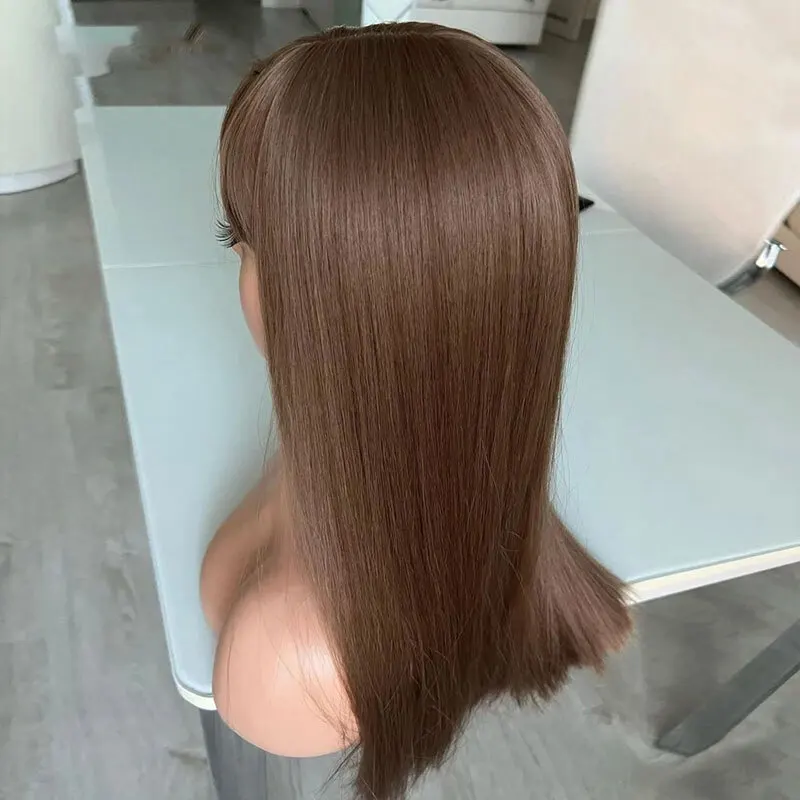 Pelucas largas y rectas del frente del cordón Pelo marrón claro suave resistente al calor