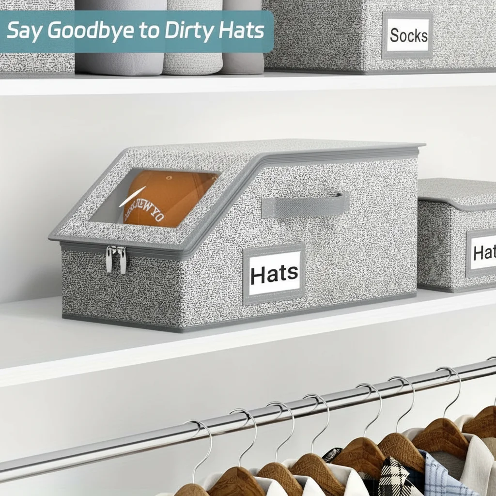 Baseball Cap Storage Box Multifunctional Dustproof Organizer 1Pc for Home Office Travel