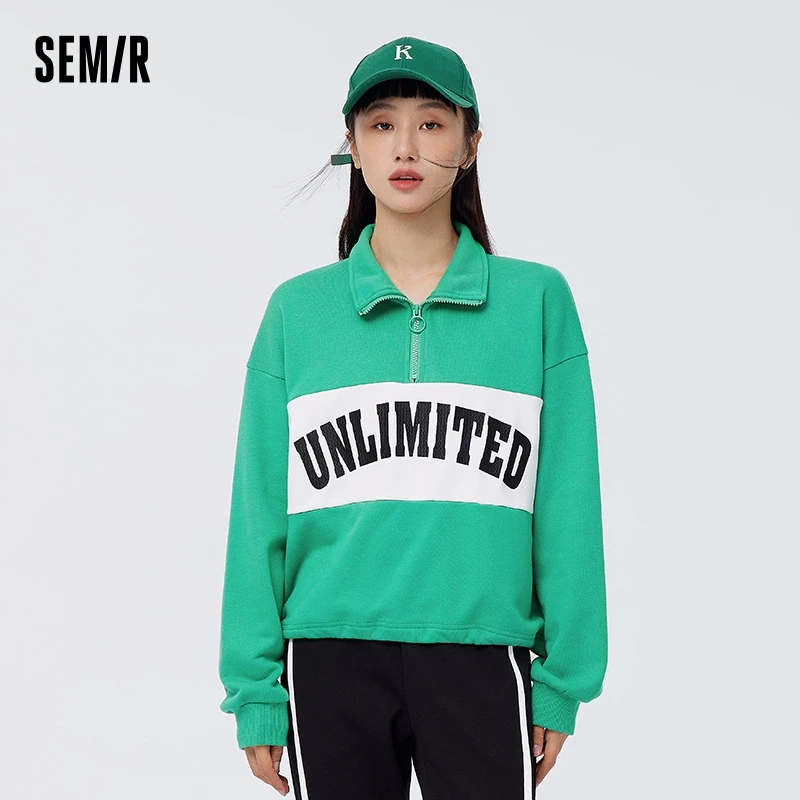 Semir Sweatshirt Women With Contrasted Letters 2023 Spring New Stand-up Collar Trendy Sweater