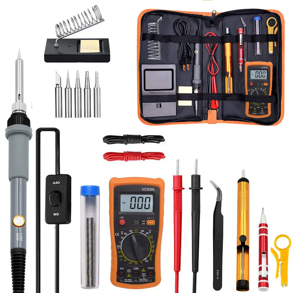 

19 in 1 electric soldering iron multimeter set 60W adjustable temperature electric soldering iron soldering tool set