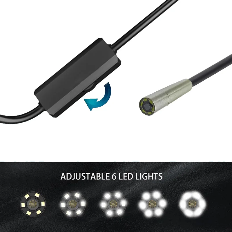 720p 3.9mm ultra-short endoscope, IP67 waterproof camera, 6 LED lights, compatible with Android and Windows systems.