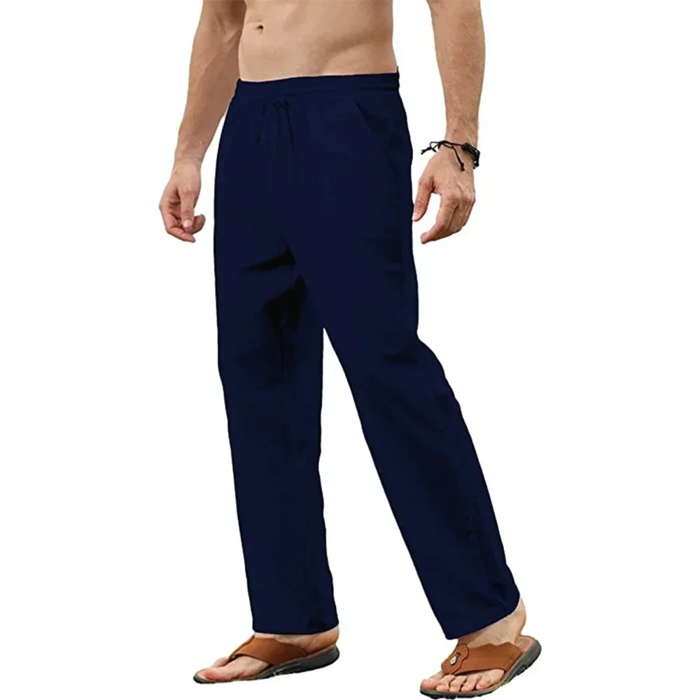 2025 New Men's Beach Pants Joggers Streetwear Cotton Linen Sweatpants Casual Pants Hawaiian Vacation Loose Summer Long