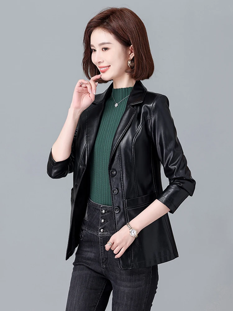 Real Leather ort Jaet Women's Sle 2025 Spring Autumn New Korean Version Slim Fit Suit Collar eepskin Coat