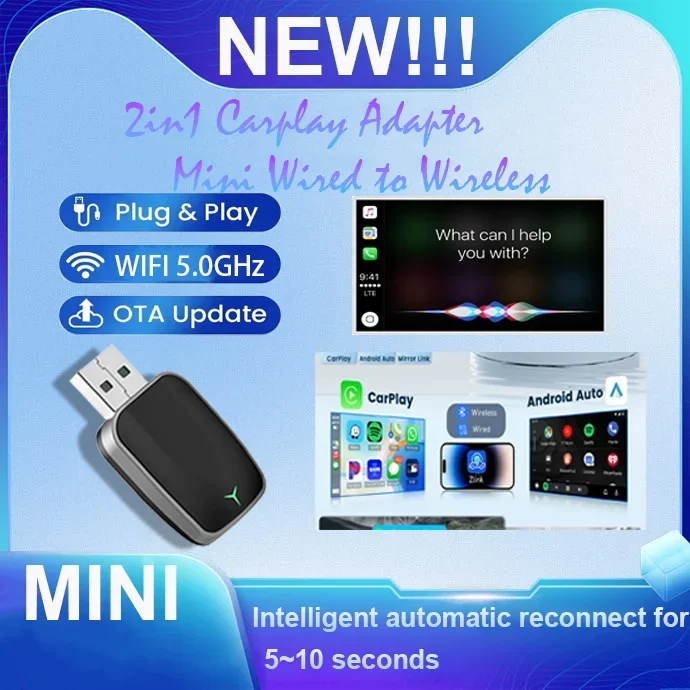 2025 Wireless Carplay Android Auto Cableado Con Adaptador InaláMbrico, ConexióN…