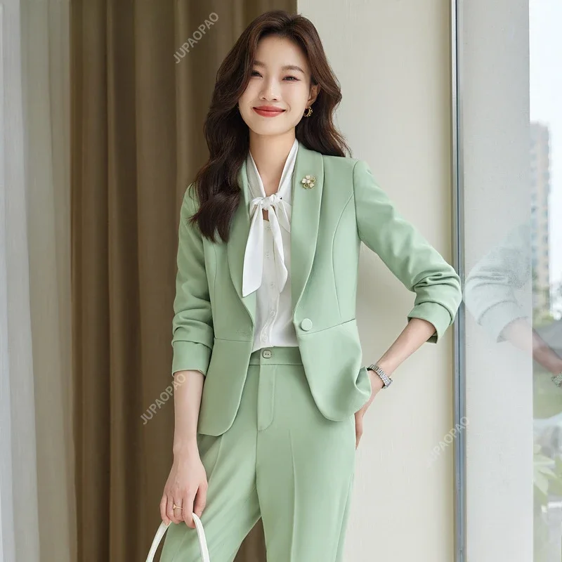 

Fashion Novel Rose Red Formal Women's Business Set with Pants and Jacket Vogue Women Office Professional Jacket Spring OL Style