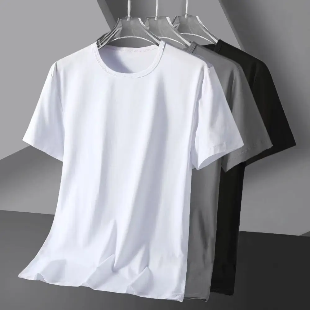 

New Round Neck T Shirts for Men Simple Large Size Short Sleeve T-shirt Bottoming Shirt Quick Dry Men's Basic T-shirt Male