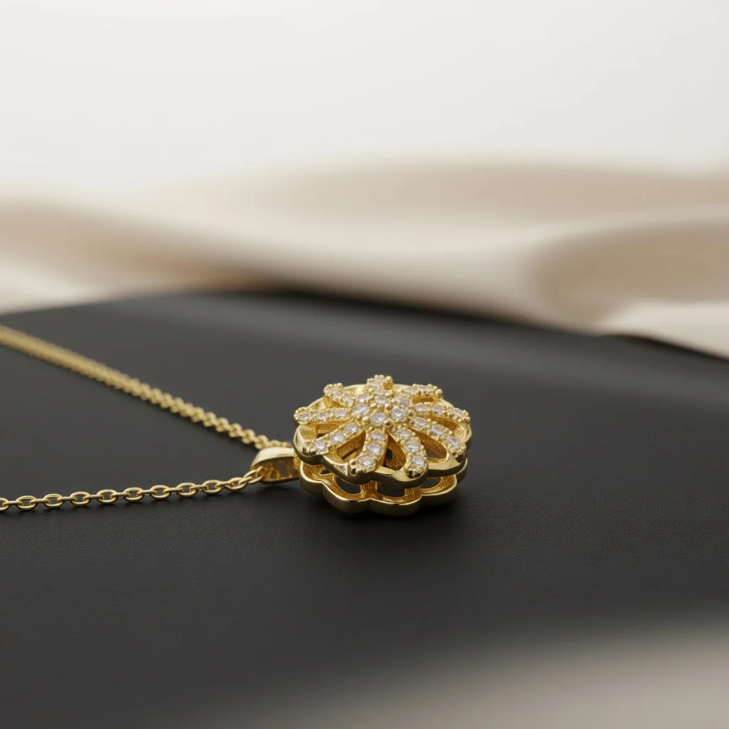 ：Women Silver‑Tone Hollow Round Swirl Flower Pave Zircon Necklace, Luxe Sparkling Jewelry Gift for Party & Wedding Anniversary