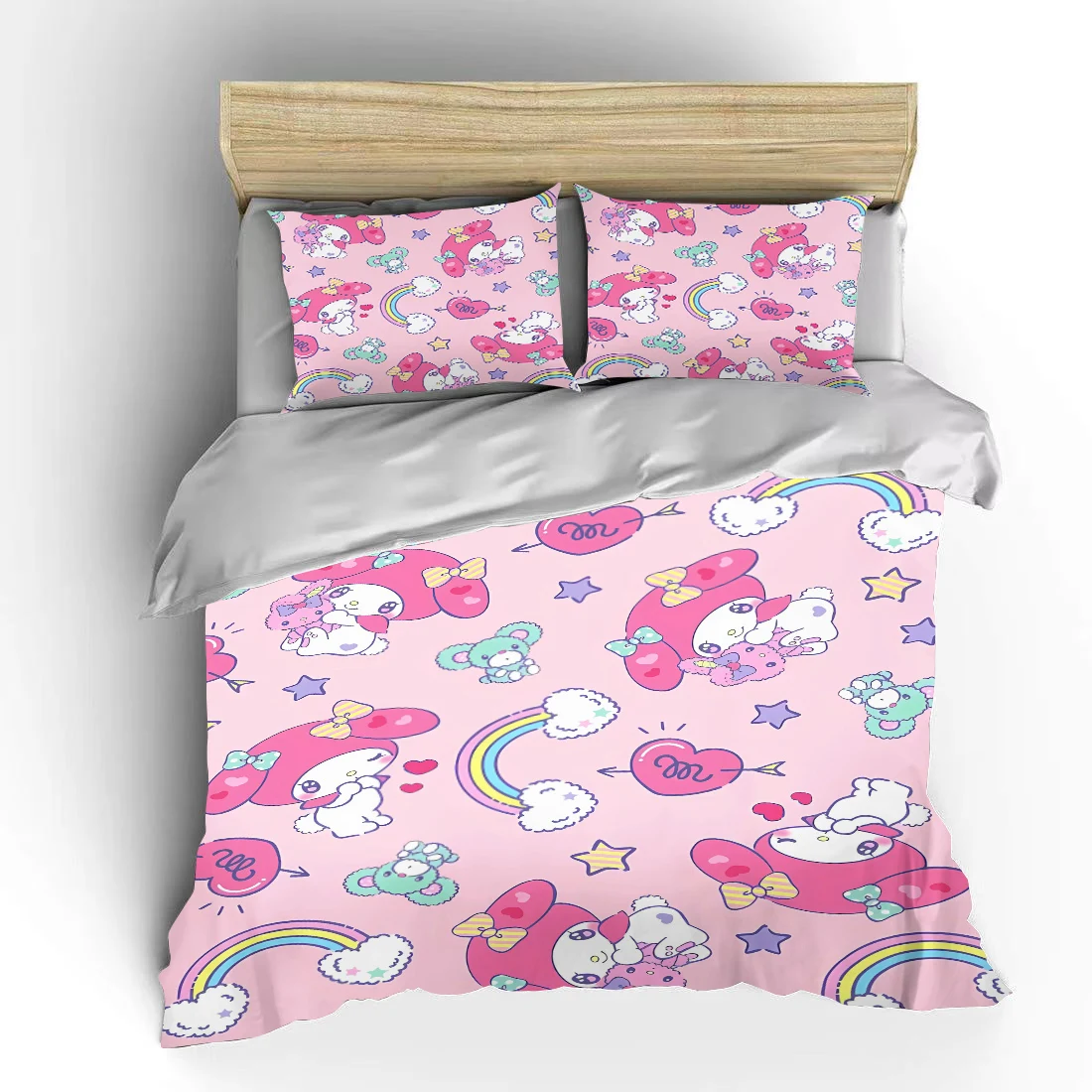 

My Melody Bedding Set Sanrio Japanese Children 3 Pieces Set King Size Bed Set US Twin Adult Bed Cover Bedroom Quilt Duvet Gift