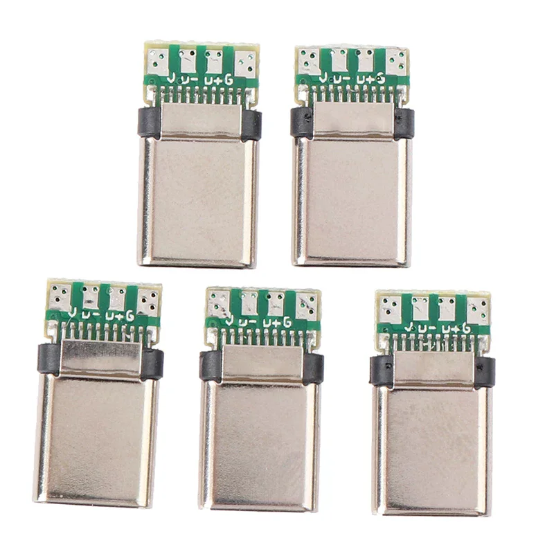 High Quality 5pcs Usb 3.1 Type C Male Diy Solder Plug Connector Socket Attached Pc Board for Electronic Equipment Repair & Ma