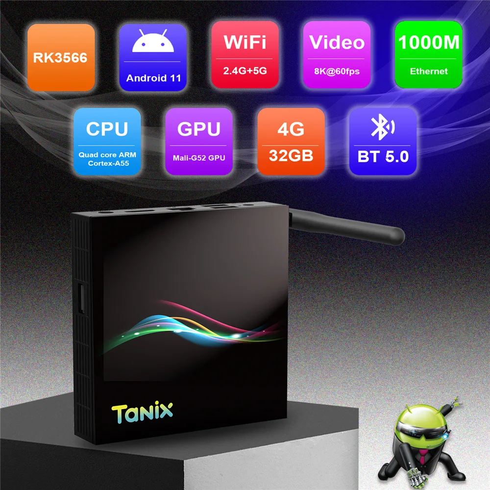 TX66 Android 11 TV box Rockchip RK3566 4GB 32GB 5G Wifi BT5.0 Set Top Box
