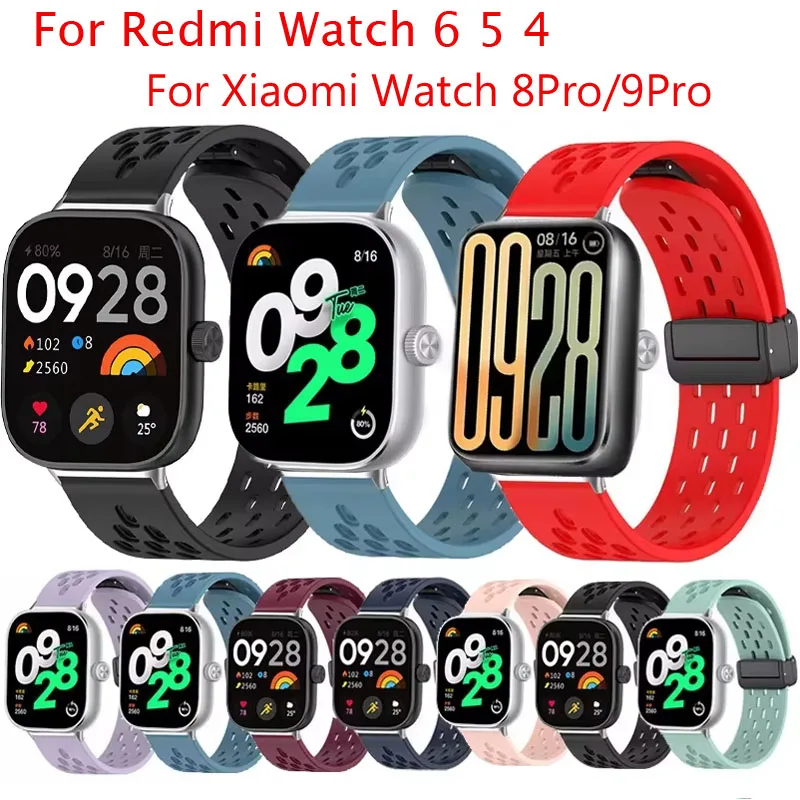Atmungsaktives, weiches Sportarmband für Redmi Watch 6 5 4, Silikonarmband mit Magnetverschluss für Xiaomi MI Band 9 Pro/8 Pro ﻿