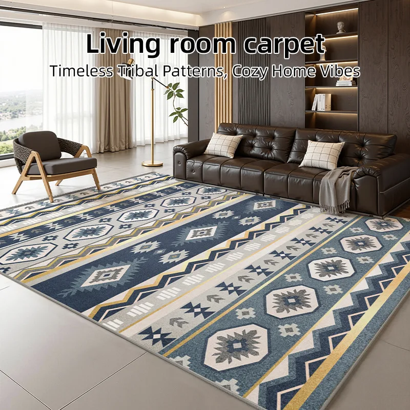 Retro American Printed Area Rug, Non‑Slip Stain‑Resistant Large Floor Mat for Living Room Apartment Bedroom Indoor Decor