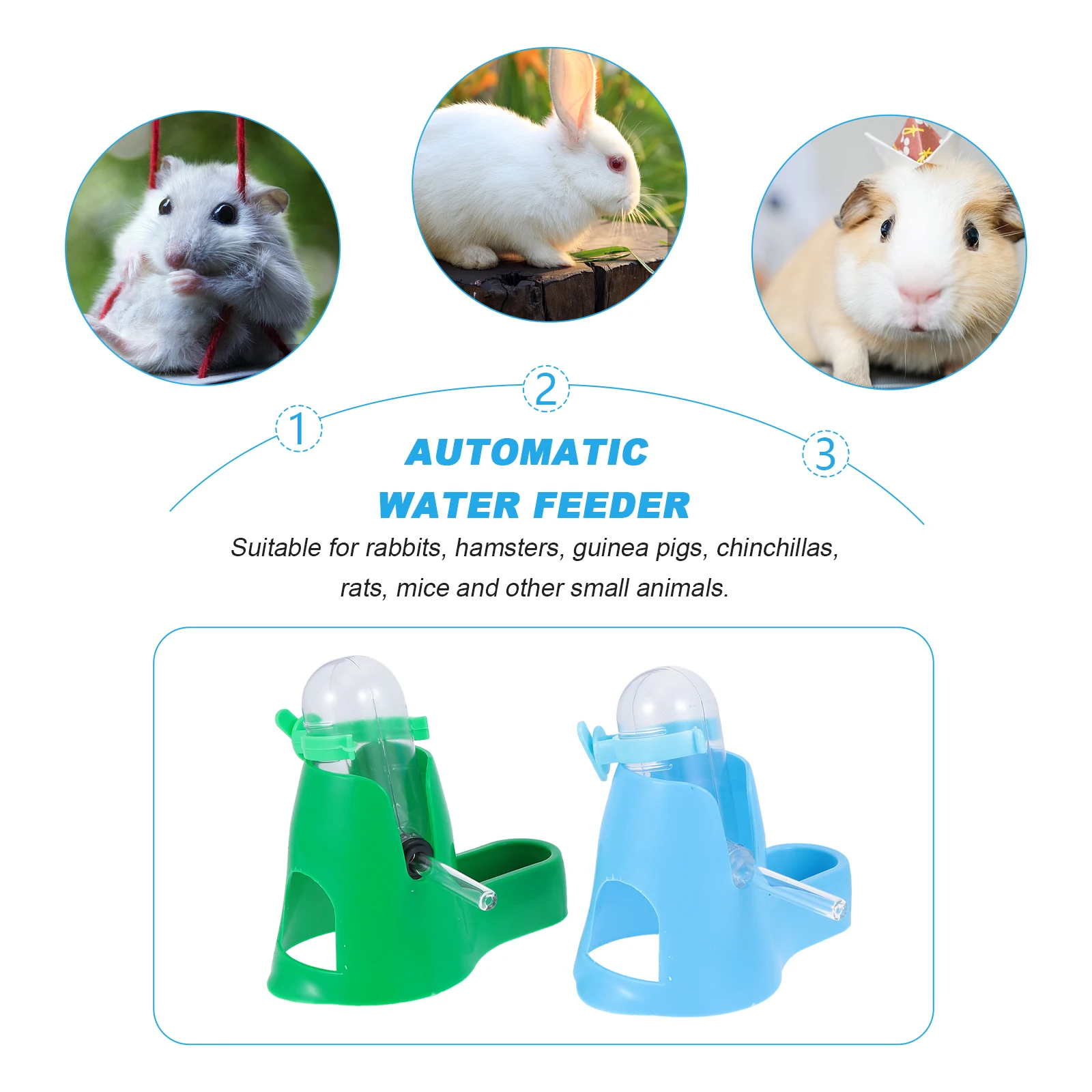 

2pcs Pet Bottle For Rabbit Water Bottle Rabbits Hamsters Guinea Pigs 60Ml Durable Cage Accessory Blue Green
