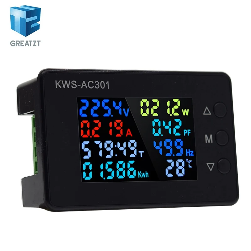 KWS-AC301 AC300 Digital Current Voltage Tester Module AC 50-300V Power Energy Meter AC Wattmeter Electricity Meter 0-20/100A