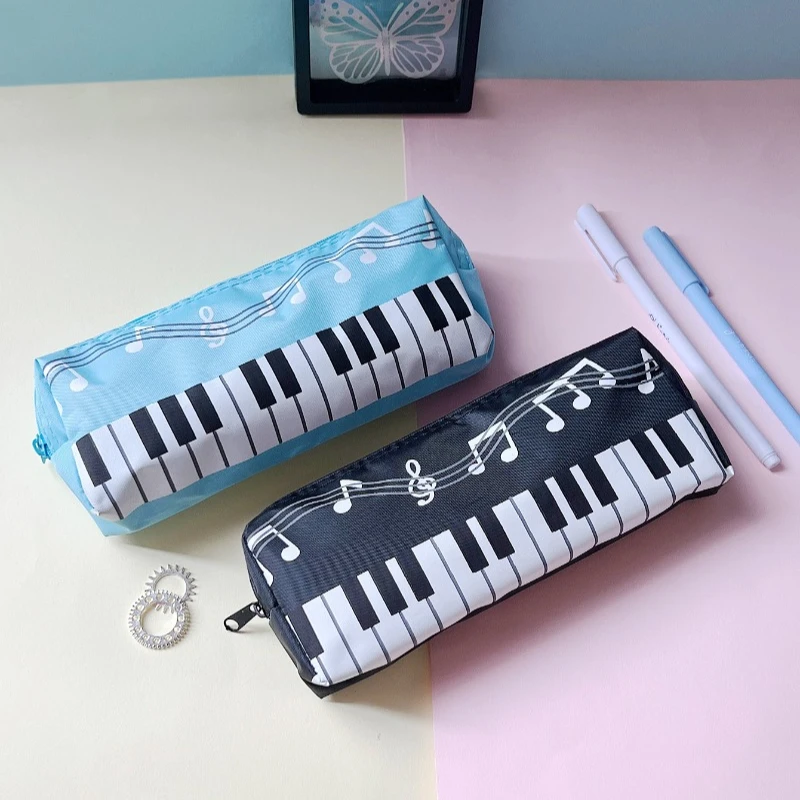 Creative Novelty Student Pencil Case Square Single Layer Oxford Cloth Pen Bag for Girls Boy Musical Note Piano Stationery Pouch