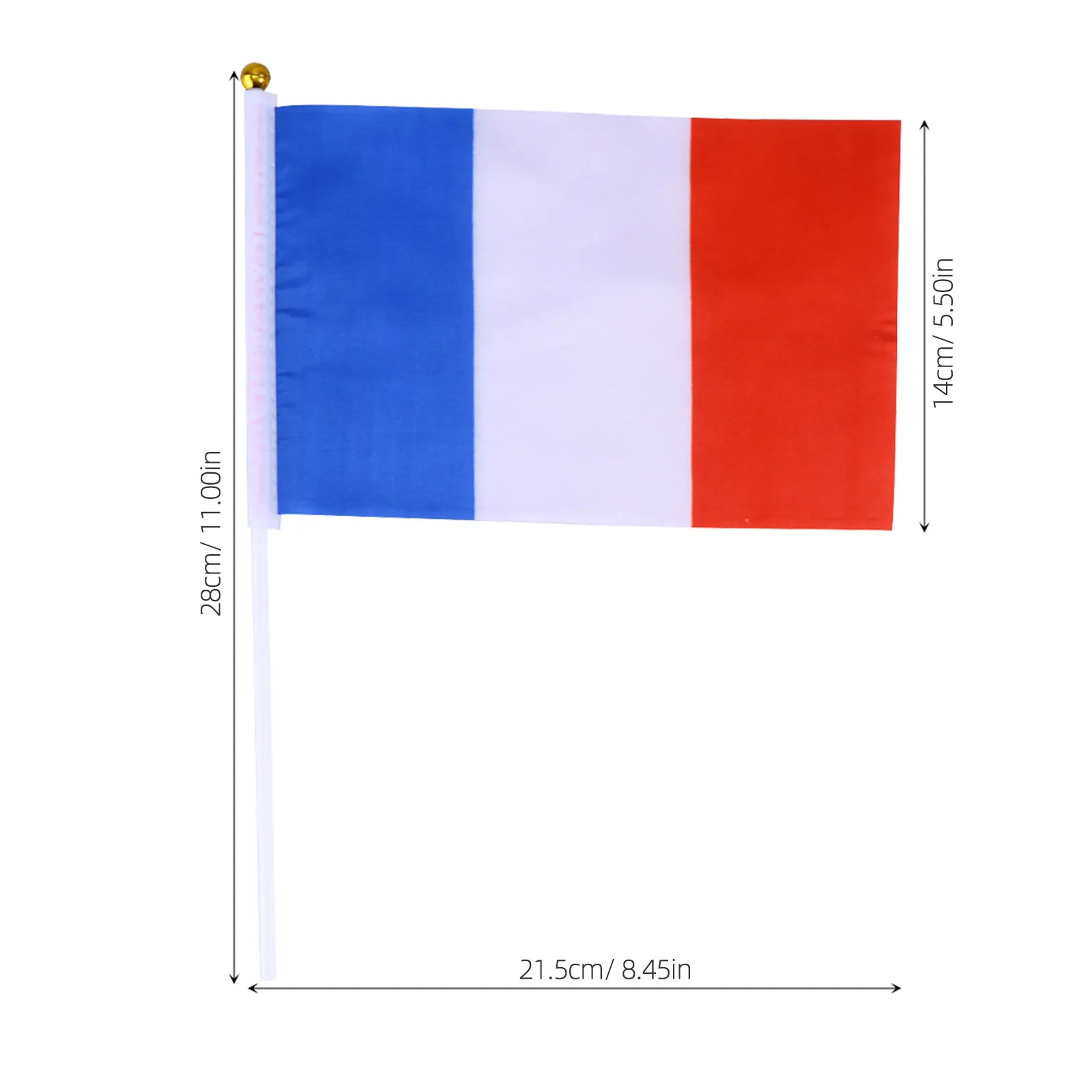 10Pcs Hand Waving Flags France Mini Plastic Flag 14x21cm Gold Top White Stick Portable Fan Accessory International Game Cheer - view 6