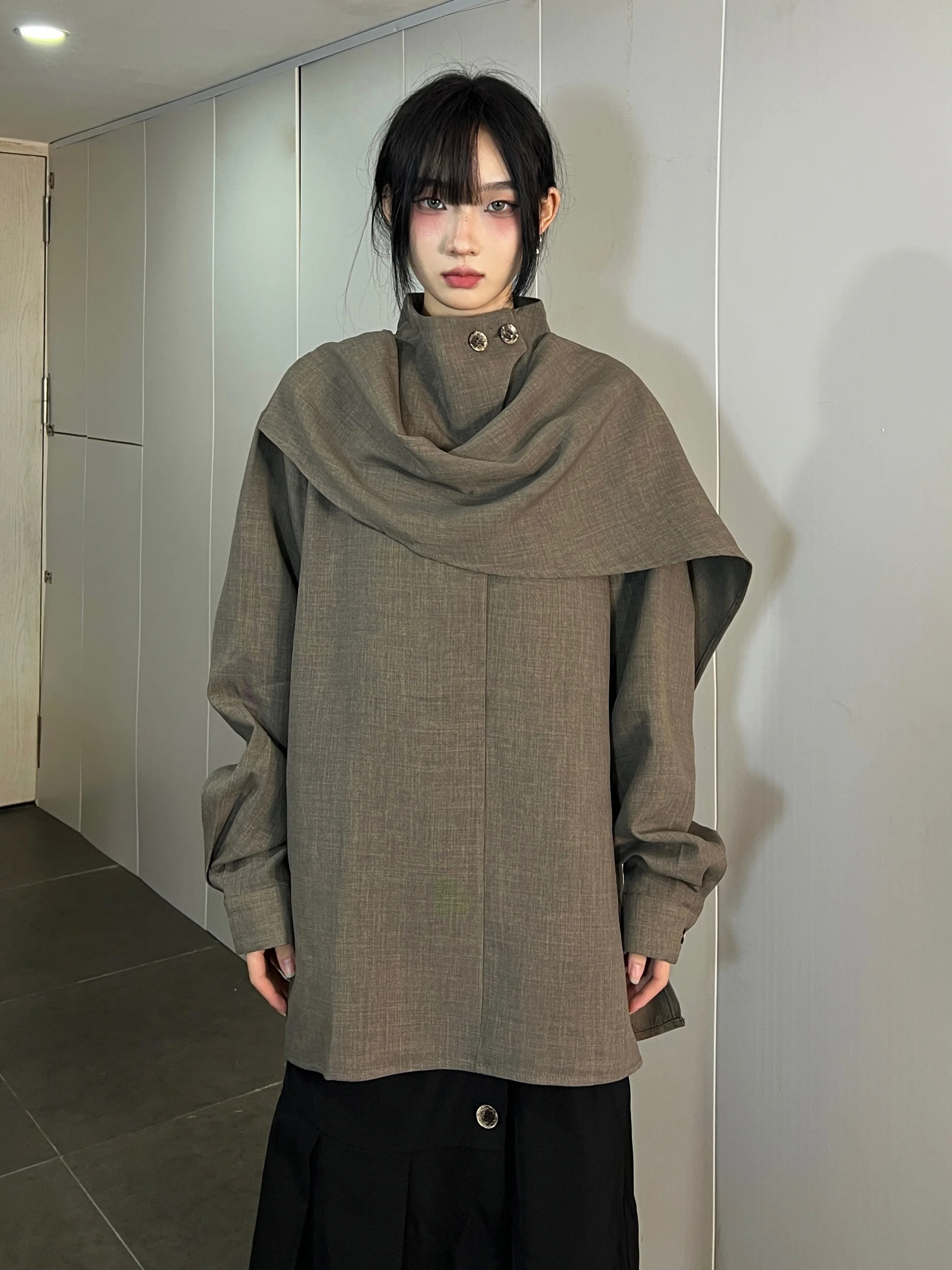 

Gl Advanced Stand Collar irt Women's Semi-High Collar Sa Design Unique irt Original Design Loose Fit Polyester ...