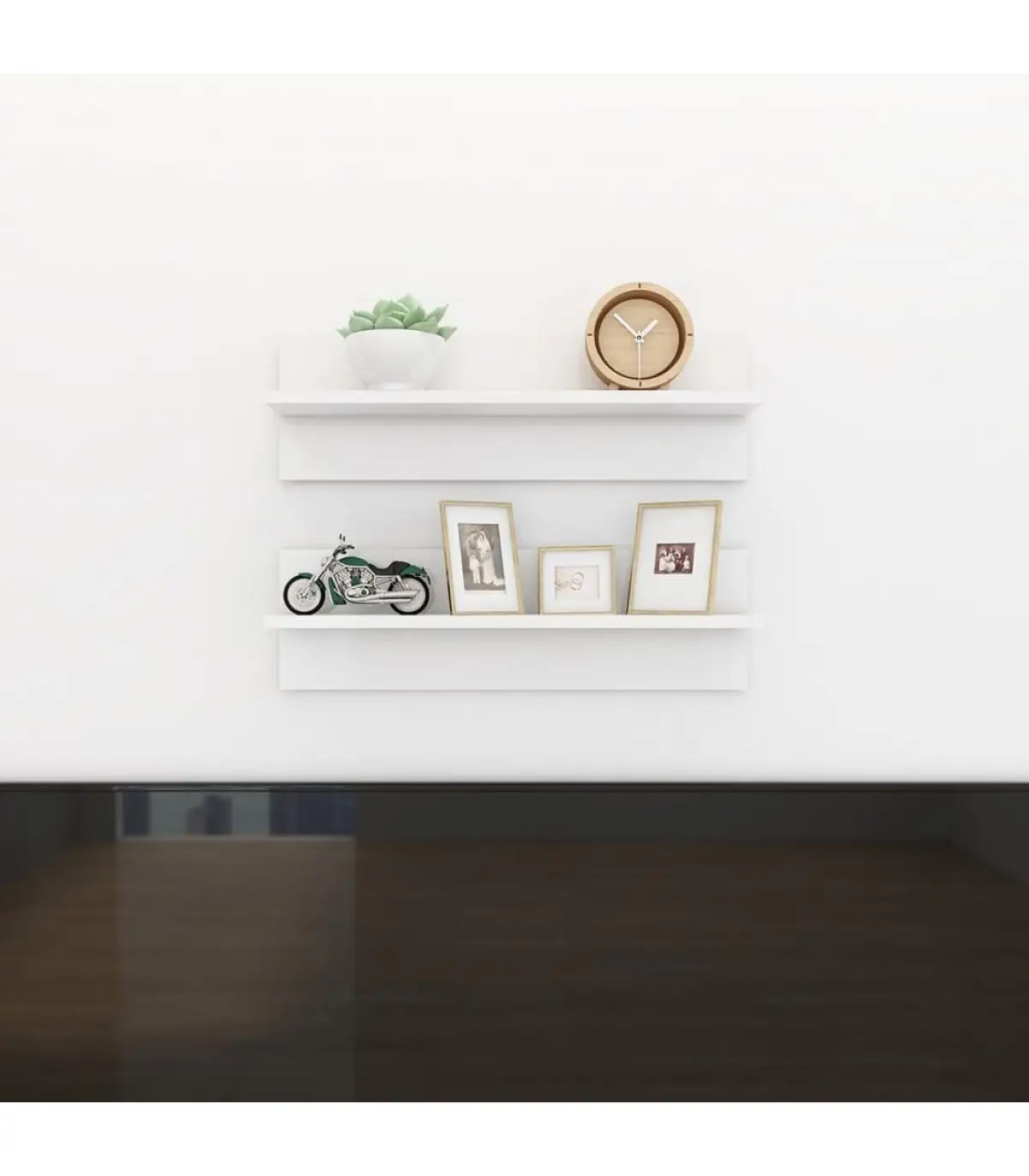 2 Pcts gloss white chipboard shelves wall shelves 60x11,5x18cm