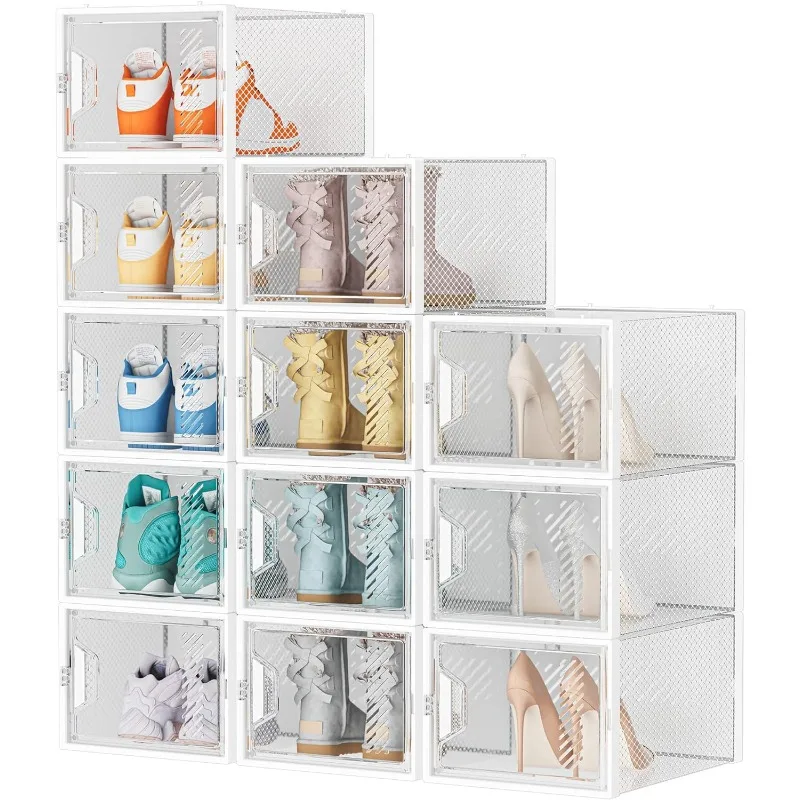 Shoe Storage, 12 Pack X-Large Shoe Organizer for Closet, Shoe Boxes Clear Plastic Stackable Storage Boxes for Size 13