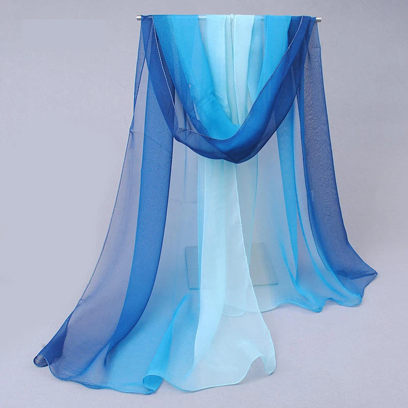 Farbverlauf Simulation Seidenschal Damen Chiffon Hijab Schals Lange Gaze Leichter Halstuch Georgette Schal Hijab – Detail 8