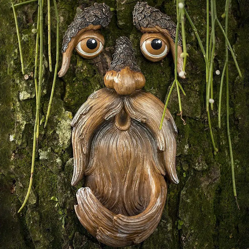 Funny Old Man Tree Face Hugger Garden Art Outdoor Tree Gnome Whimsical Old Tree Sculpture Amusing Garden Decoration Man Sta M5q7