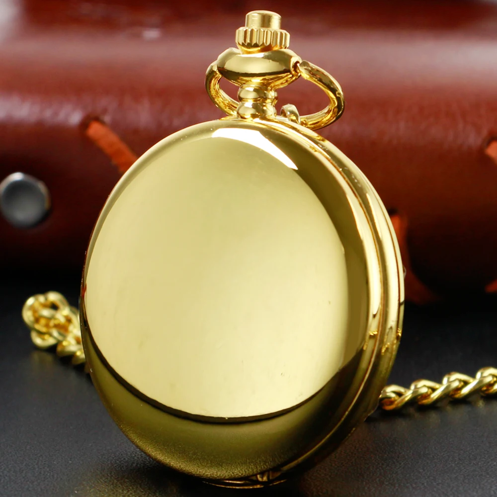 Gold Precious Face Simple Roman Digital Pendant Watches Vintage  Necklace With Chain Analog Design Quartz Pocket FOB Watch